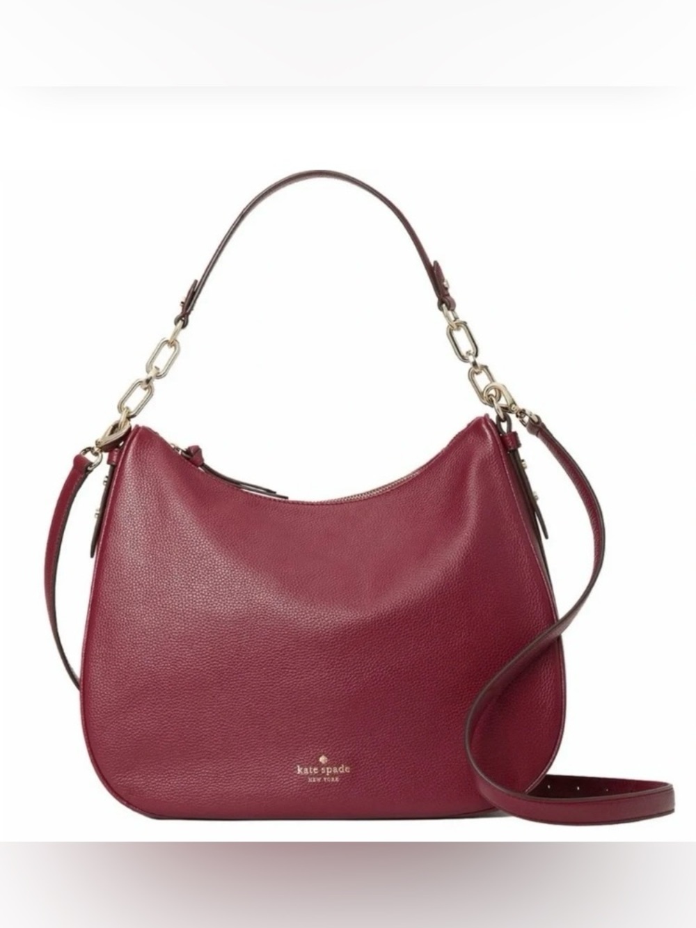 kate spade Pebbled Leather Hobo in Burgundy with Gold Hardware
